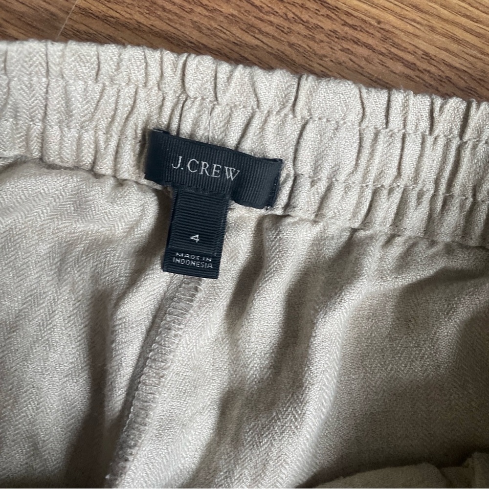 J‎ Crew Linen Pants Taupe Pull On Casual Cropped Cuffed Leg Size 4 - Picture 6 of 9
